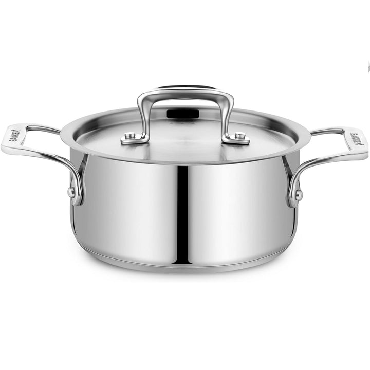 Stockpot – 2 Quart – Brushed Stainless Steel – Heavy Duty Induction Pot with Lid and Riveted Handles – For Soup, Seafood, Stock, Canning and for Catering for Large Groups and Events by BAKKEN
