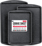 Bakken Swiss Cookie Sheet 3 Piece Set - Non-Stick, Stackable Baking Pans, Gray marble Deluxe Ceramic Coating – Dishwasher Safe - for Home Baking