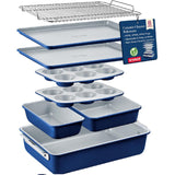 Bakken 8-Piece Stackable Bakeware Set - Ceramic Non-Stick Coating, Baking Sheets, Assorted Baking Pans, PTFE, PFOA & PFOS Free - Healthy Baking, Ergonomic Handles, Cooling Rack, Non-Toxic, Oven-Safe
