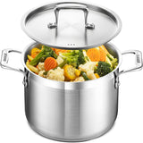 Stockpot – 5 Quart – Brushed Stainless Steel – Heavy Duty Induction Pot with Lid and Riveted Handles – For Soup, Seafood, Stock, Canning and for Catering for Large Groups and Events by BAKKEN