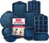 BAKKEN Kitchen Baking Pan Set - Nonstick Coating, Carbon Steel Bakeware Sets with Blue Silicone Handles, Baking Kitchen Essentials, PFOA, PFOS, PTFE Free, Oven Safe Tray (Up To 450° F), Set of 10