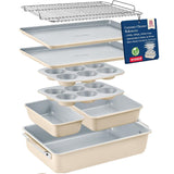 Bakken 8-Piece Stackable Bakeware Set - Ceramic Non-Stick Coating, Baking Sheets, Assorted Baking Pans, PTFE, PFOA & PFOS Free - Healthy Baking, Ergonomic Handles, Cooling Rack, Non-Toxic, Oven-Safe