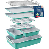Bakken 8-Piece Stackable Bakeware Set - Ceramic Non-Stick Coating, Baking Sheets, Assorted Baking Pans, PTFE, PFOA & PFOS Free - Healthy Baking, Ergonomic Handles, Cooling Rack, Non-Toxic, Oven-Safe