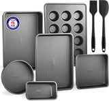 Bakeware Set – 8 Piece – Non-Stick Professional Home Bakeware – Multi Sized Baking Pan Set - Muffin Pan, Loaf Pan and More – Black