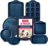 BAKKEN Kitchen Baking Pan Set - Nonstick Coating, Carbon Steel Bakeware Sets with Blue Silicone Handles, Baking Kitchen Essentials, PFOA, PFOS, PTFE Free, Oven Safe Tray (Up To 450° F), Set of 8