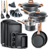 Bakken-Swiss 20-Piece Kitchen Cookware Set – Granite Non-Stick – Eco-Friendly – for All Stoves & Oven-Safe - Marble coating