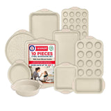 BAKKEN Kitchen Oven Baking Pans - Nonstick Gray Coating, Carbon Steel Bakeware Set with White Silicone Handles, Commercial Restaurant Quality Pans, PFOA, PFOS, PTFE Free, Oven Safe (450° F), Set of 10