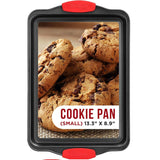 Nonstick Cookie Sheet Pan Carbon Steel Oven Tray Sheet Pan with Red Silicone Handles -Small Bakeware Pan Tray with Gray Coating Inside & Outside
