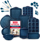 BAKKEN Kitchen Baking Pan Set - Nonstick Coating, Carbon Steel Bakeware Sets with Blue Silicone Handles, Baking Kitchen Essentials, PFOA, PFOS, PTFE Free, Oven Safe Tray (Up To 450° F), Set of 18