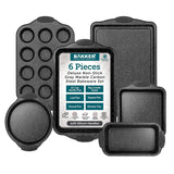 6-Piece Nonstick Gray Marble Coated Bakeware Set - Professional Quality Carbon Steel Pans with Silicone Handles - Ideal for Oven, Refrigerator, Freezer - Dishwasher Safe