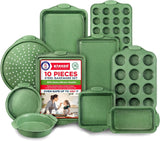 BAKKEN Kitchen Baking Pan Set - Nonstick Green Marble Coating, Carbon Steel Bakeware Sets with Green Silicone Handles, Kitchen Essentials, PFOA, PFOS, PTFE Free, Oven Safe (Up To 450° F), Set of 10