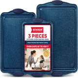 BAKKEN Kitchen Baking Pan Set - Nonstick Coating, Carbon Steel Bakeware Sets with Blue Silicone Handles, Baking Kitchen Essentials, PFOA, PFOS, PTFE Free, Oven Safe Tray (Up To 450° F), Set of 3