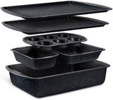Bakken Swiss - Bakeware Set – 6 Piece – Stackable, Deluxe, Non-Stick Baking Pans for Professional and Home Cooking – Carbon Steel, Gray Stone Coating