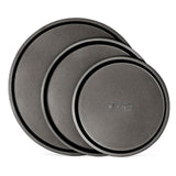 BAKKENMASTER Bakken Swiss Pizza Tray Set 3-Piece – Gray Coating, Non-Stick, Round Steel Pizza Pans - Dishwasher Safe, Premium Bakeware for Home Cooking
