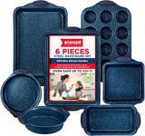 BAKKEN Kitchen Baking Pan Set - Nonstick Coating, Carbon Steel Bakeware Sets with Blue Silicone Handles, Baking Kitchen Essentials, PFOA, PFOS, PTFE Free, Oven Safe Tray (Up To 450° F), Set of 6