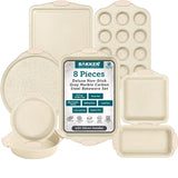 Deluxe 8-Piece Carbon Steel Bakeware Set - Nonstick White Marble Coating, Silicone Handles - Professional Quality Kitchen Oven Baking Pans