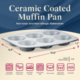 Bake with Elegance: 6-Cup Cake/Muffin Pan Set - Blue, Teal, Marble, Golden, Cream - Aluminized Steel with Ceramic Non-Stick Coating, PFOA & PFAS Free - Non-Toxic, Heavy-Duty Bakeware