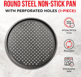 Non-Stick Pizza Pan with Holes - 13-Inch Perforated Pizza Crisper Carbon Steel Pizza Pan - 1 Round Pizza Trays PFOA PFOS and PTFE Free,Pack of 1