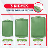BAKKEN Kitchen Baking Pan Set - Nonstick Green Marble Coating, Carbon Steel Bakeware Sets with Green Silicone Handles, Kitchen Essentials, PFOA, PFOS, PTFE Free, Oven Safe (Up To 450° F), Set of 3