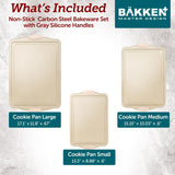BAKKEN Cookie Sheets for Baking Nonstick Set - 3-Piece Stackable Carbon Steel Baking Sheet Pans Set with Silicone Handles, Non Toxic Cookie Sheets for Baking Bakeware Set - White Marble