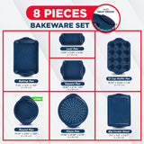 BAKKEN Kitchen Baking Pan Set - Nonstick Coating, Carbon Steel Bakeware Sets with Blue Silicone Handles, Baking Kitchen Essentials, PFOA, PFOS, PTFE Free, Oven Safe Tray (Up To 450° F), Set of 8