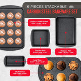 Bakken Swiss - Bakeware Set – 6 Piece – Stackable, Deluxe, Non-Stick Baking Pans for Professional and Home Cooking – Carbon Steel, Gray Coating