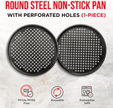 Bakken- Swiss Non-Stick Pizza Pan with Holes - 13-Inch Perforated Pizza Crisper Carbon Steel Pizza Pan - 2 Round Pizza Trays - PFOA PFOS and PTFE Free ,Pack of 2