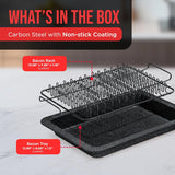 Bacon Tray - 2-Piece Set – Marble Coating - Durable, Non-Stick Cooking Tray for Bacon – Black Stone Tray and Carbon Steel Rack