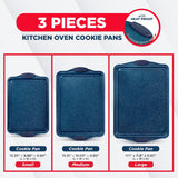 BAKKEN Kitchen Baking Pan Set - Nonstick Coating, Carbon Steel Bakeware Sets with Blue Silicone Handles, Baking Kitchen Essentials, PFOA, PFOS, PTFE Free, Oven Safe Tray (Up To 450° F), Set of 3