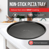 BAKKENMASTER Bakken Swiss Pizza Tray Set 3-Piece – Gray Coating, Non-Stick, Round Steel Pizza Pans - Dishwasher Safe, Premium Bakeware for Home Cooking