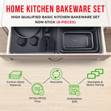 Bakeware Set – 8 Piece – Non-Stick Professional Home Bakeware – Multi Sized Baking Pan Set - Muffin Pan, Loaf Pan and More – Black