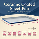 Premium Sheet Pan Set - Blue, Teal, Marble, Golden, Cream - Aluminized Steel with Ceramic Non-Stick Coating, PFOA & PFAS Free - Non-Toxic, Heavy-Duty Bakeware for Cake, Bread