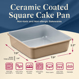 Square Cake Pan - Aluminized Steel, Ceramic Non-Stick Coating, Non-Toxic, Ideal Size, Heavy-Duty, Elevate Your Baking with Durability and Style!