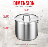 Stockpot – 12 Quart – Brushed Stainless Steel – Heavy Duty Induction Pot with Lid and Riveted Handles – For Soup, Seafood, Stock, Canning and for Catering for Large Groups and Events by BAKKEN