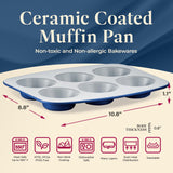Bake with Elegance: 6-Cup Cake/Muffin Pan Set - Blue, Teal, Marble, Golden, Cream - Aluminized Steel with Ceramic Non-Stick Coating, PFOA & PFAS Free - Non-Toxic, Heavy-Duty Bakeware