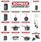 Bakken-Swiss 20-Piece Kitchen Cookware Set – Granite Non-Stick – Eco-Friendly – for All Stoves & Oven-Safe - Marble coating