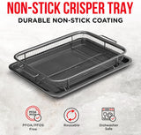 Bakken Swiss Air Fryer Tray, 2 in 1 Nonstick Crisper Air Fry Basket w/Elevated Mesh Great for Oven, Dishwasher Safe – Ceramic Coating PTFE/PFOA/PFOS FREE Extra-large (9.5"x13", Gray)