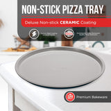 BAKKENMASTER Bakken Swiss Pizza Tray Set 3-Piece – Gray Ceramic Coating, Non-Stick, Round Steel Pizza Pans - Dishwasher Safe, Premium Bakeware for Home Cooking Heatly coating
