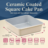 Square Cake Pan - Aluminized Steel, Ceramic Non-Stick Coating, Non-Toxic, Ideal Size, Heavy-Duty, Elevate Your Baking with Durability and Style!