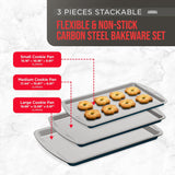 Bakken Swiss Cookie Sheet 3 Piece Set - Non-Stick, Stackable Baking Pans, Deluxe Ceramic Coating – Dishwasher Safe - for Home Baking