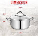 Bakken-Swiss Deluxe 3-Quart Stainless Steel Stockpot w/Tempered Glass See-Through Lid - Simmering Delicious Soups Stews & Induction Cooking - Exceptional Heat Distribution - Heavy-Duty & Food-Grade