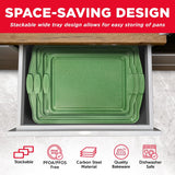 BAKKEN Kitchen Baking Pan Set - Nonstick Green Marble Coating, Carbon Steel Bakeware Sets with Green Silicone Handles, Kitchen Essentials, PFOA, PFOS, PTFE Free, Oven Safe (Up To 450° F), Set of 3