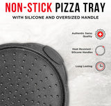 Bakken Pizza Baking Pan - Round Perforated Carbon Steel Pan with Non-Stick Marble Coating, Oversized Silicone Handle, Dishwasher Safe, High-Temperature Resistant, Durable & Easy Cleanup Gray, 2 Pack