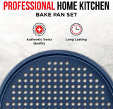 Bakken Pizza Baking Pan - Round Perforated Carbon Steel Pan with Non-Stick Marble Coating, Oversized Silicone Handle, Dishwasher Safe, High-Temperature Resistant, Durable & Easy Cleanup, Pack of 1