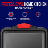 Nonstick Cookie Sheet Pan Carbon Steel Oven Tray Sheet Pan with Red Silicone Handles -Small Bakeware Pan Tray with Gray Coating Inside & Outside