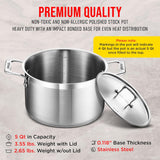 Stockpot – 5 Quart – Brushed Stainless Steel – Heavy Duty Induction Pot with Lid and Riveted Handles – For Soup, Seafood, Stock, Canning and for Catering for Large Groups and Events by BAKKEN