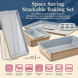 Bakken 8-Piece Stackable Bakeware Set - Ceramic Non-Stick Coating, Baking Sheets, Assorted Baking Pans, PTFE, PFOA & PFOS Free - Healthy Baking, Ergonomic Handles, Cooling Rack, Non-Toxic, Oven-Safe
