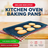 BAKKEN Kitchen Baking Pan Set - Nonstick Coating, Carbon Steel Bakeware Sets with Blue Silicone Handles, Baking Kitchen Essentials, PFOA, PFOS, PTFE Free, Oven Safe Tray (Up To 450° F), Set of 3