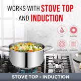 Bakken-Swiss Deluxe 3-Quart Stainless Steel Stockpot w/Tempered Glass See-Through Lid - Simmering Delicious Soups Stews & Induction Cooking - Exceptional Heat Distribution - Heavy-Duty & Food-Grade
