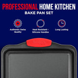 2 Piece Set Nonstick Carbon Steel Oven Bakeware -Professional Quality Kitchen Cooking Baking Trays -PFOA, PFOS, PTFE-Free Medium & Large Baking Sheet Pans with Red Silicone Handles